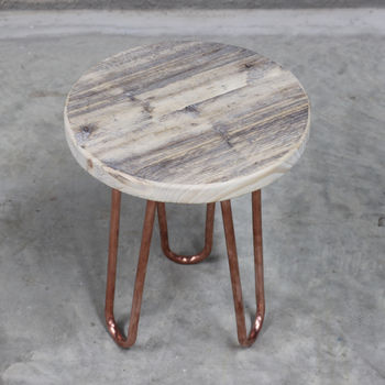 Reclaimed Stool Side Table With Copper Hairpin Legs, 4 of 4
