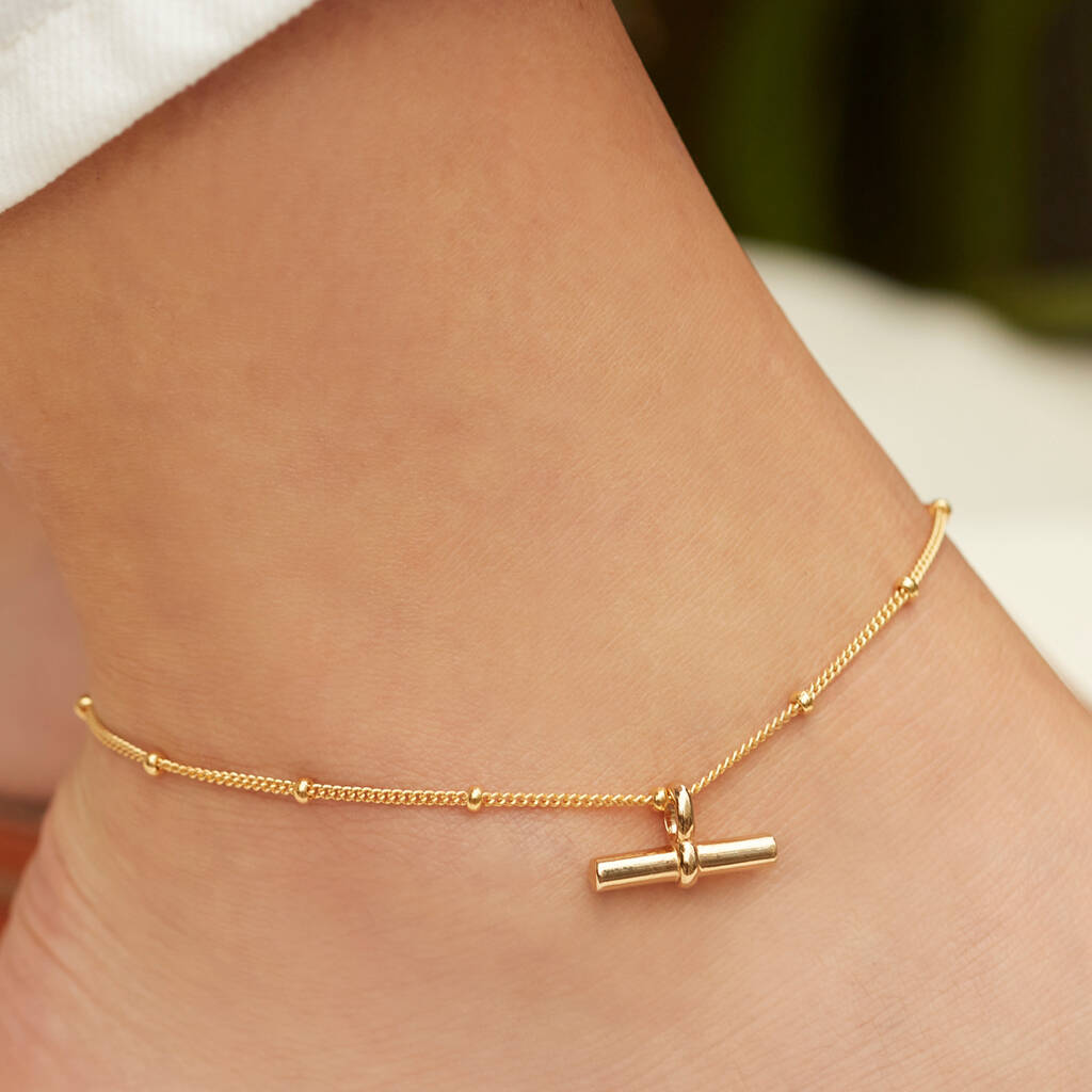 T Bar Anklet In Sterling Silver Or Gold Vermeil, 1 of 4