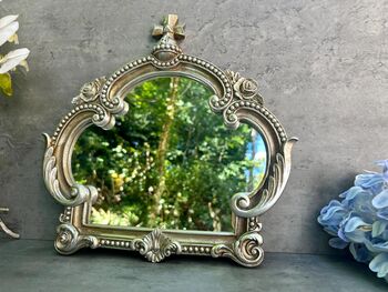 30cm Distressed Silver Baroque Crown Wall Mirror, 3 of 8
