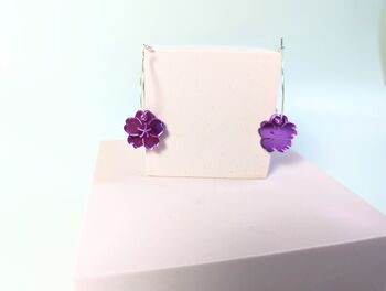 Flower Earrings In Purple Mirror Acrylic Hoop Earrings, 7 of 8