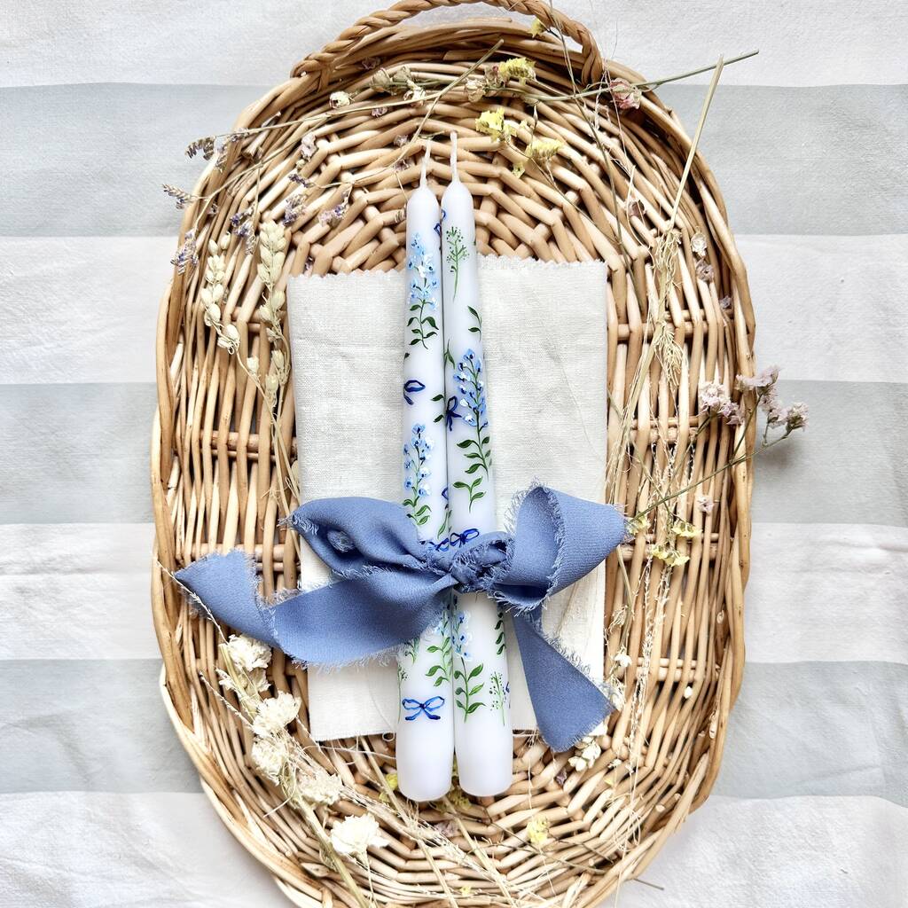 Hand Painted Blue Ribbon Taper Candles By Kazoku Workshop ...