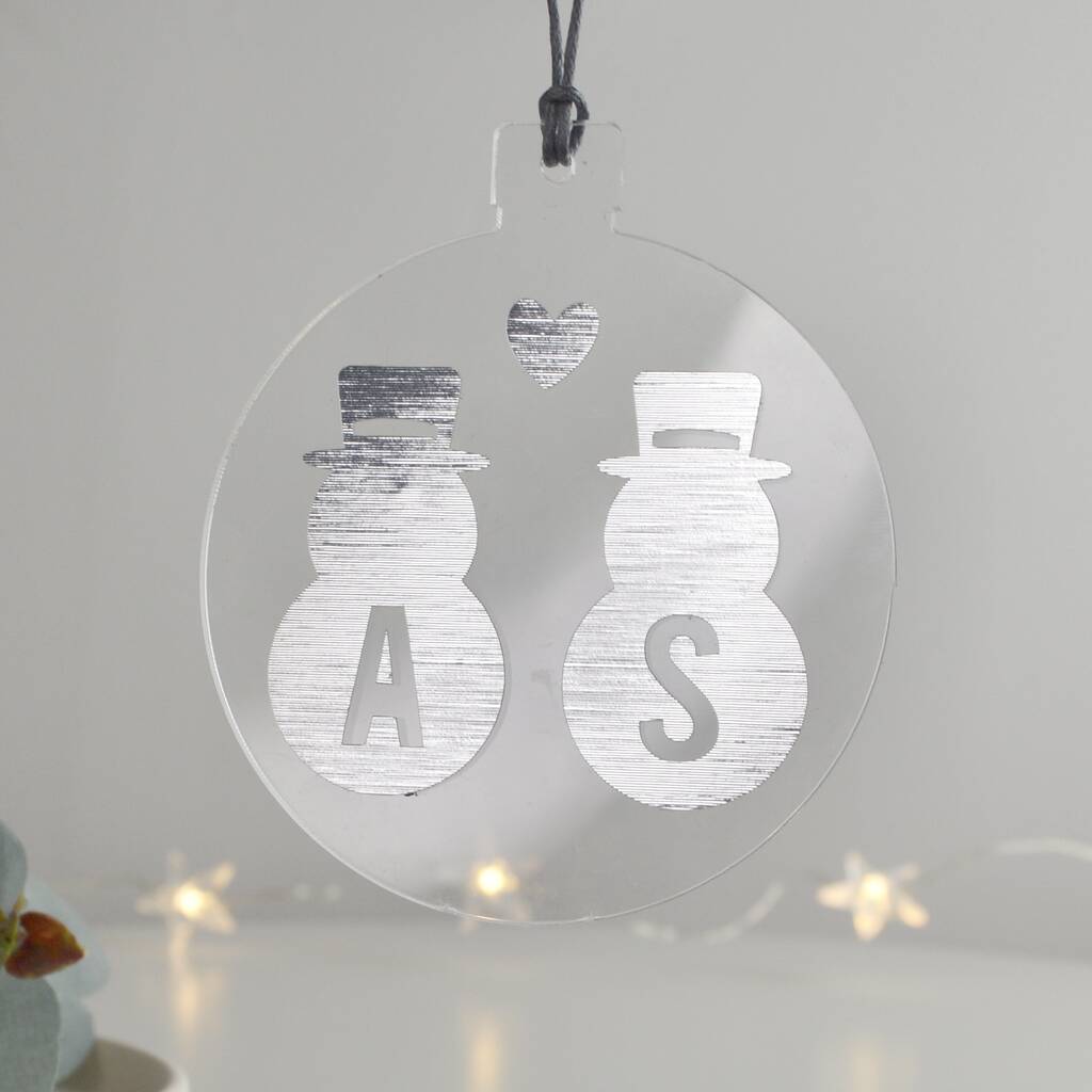 Personalised Snowman Couple Christmas Tree Decoration, 1 of 11