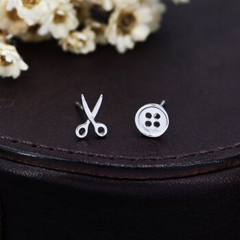 Mismatched Scissors And Button Stud Earrings, 9 of 12