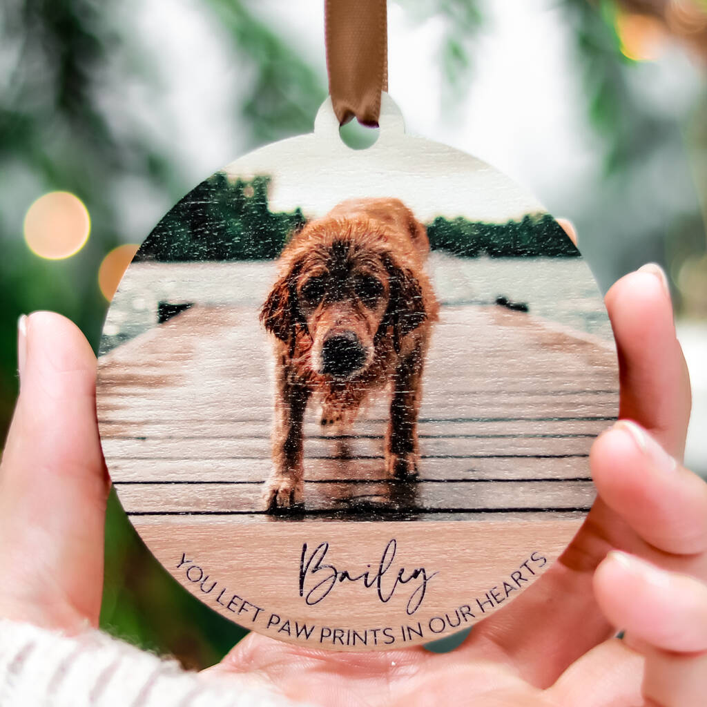 Personalised Photo Wooden Dog Memorial Ornament, 1 of 7