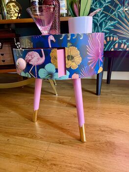 Navy And Pink Tropical Round Side Table, 4 of 5