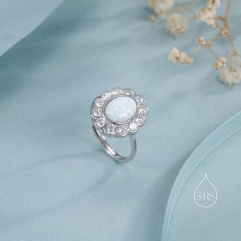 Sterling Silver Vintage Inspired Opal Cz Ring, 8 of 12