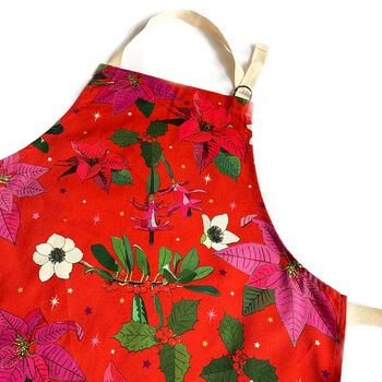 Christmas Poinsettia Cotton Apron With Front Pocket, 9 of 12