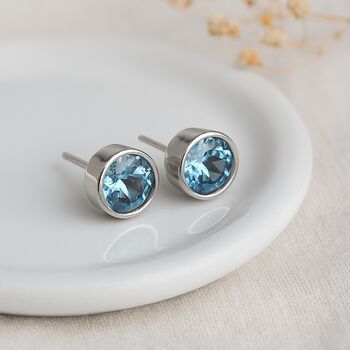 Sterling Silver March Birthstone Stud Earrings – 7mm, 3 of 6