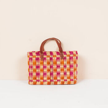 Chequered Reed Basket, Pink + Orange, 5 of 6