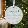My First Christmas Baby Boy Garland Ceramic Disc Hanging Decoration Bauble + Gift Box, thumbnail 1 of 8