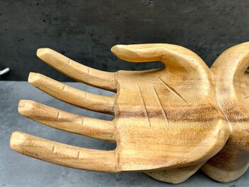 Hand Carved Wooden Hands Bowl Jewellery Stand Fruit Bowl, 5 of 8