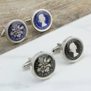 Personalised 70th Birthday Enamelled Sixpence Cufflinks, 2 of 9