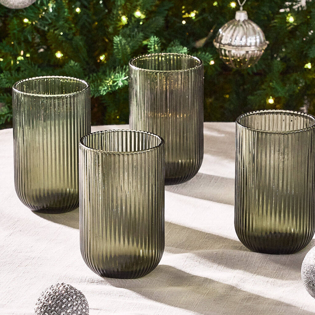 Palermo Set Of Four Grey Ribbed Highball Tumblers, 1 of 5