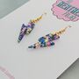 Blue, Pink And Yellow Lightning Bolt Earrings Small And Large, thumbnail 4 of 7