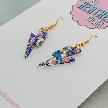 Blue, Pink And Yellow Lightning Bolt Earrings Small And Large, 4 of 7