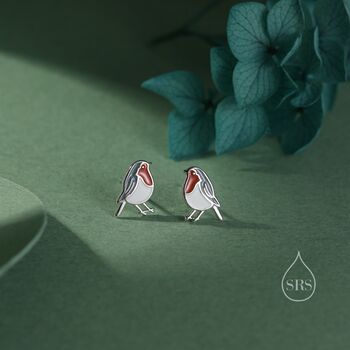 Sterling Silver Enamel Robin Bird Stud Earrings In Sterling Silver, 4 of 12