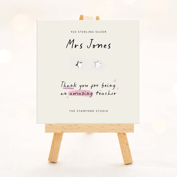 Personalised Teacher Gift Star Silver Earrings ‘You Are Amazing’, 2 of 6