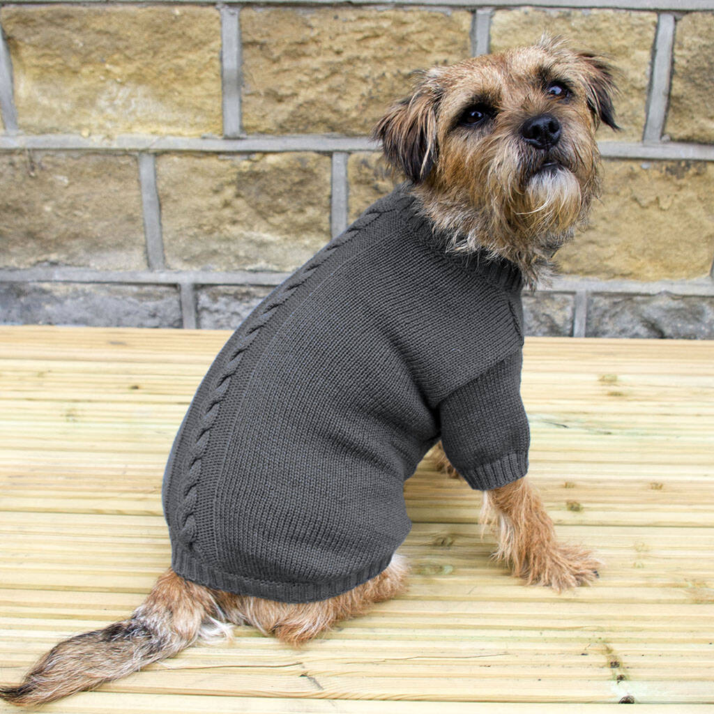 Luxury Grey Cable Knit Dog Jumper By Dibor