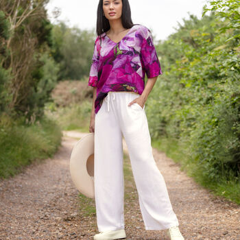 Wide Leg Palazzo Trousers In Ivory Linen Blend, 3 of 3