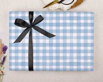 Three Sheets Of Blue Gingham Wrapping Paper, 2 of 2