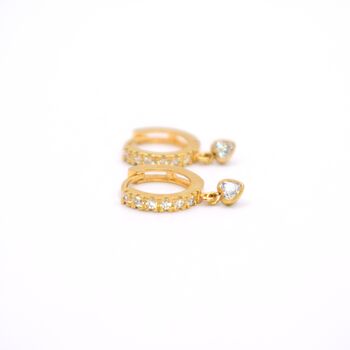 Gold Plated Clear Cubic Zirconia Heart Hoop Earrings, 2 of 6