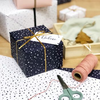 'I Believe' Christmas Stars Navy Wrapping Paper, 3 of 12