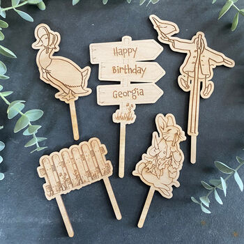 Personalised Bunny Rabbit Wooden Cake Topper Set, 2 of 6