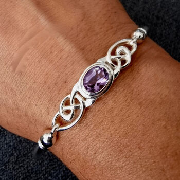 Hinged Sterling Silver Celtic Amethyst Bangle, 3 of 7