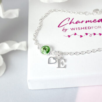 Belle Birthstone And Initial Bracelet Sterling Silver, 4 of 8