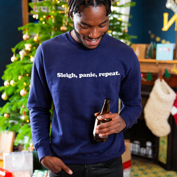 Sleigh, Panic, Repeat Men's Christmas Jumper, 3 of 6