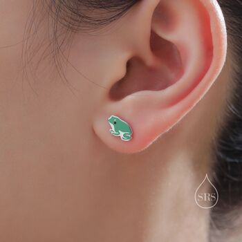 Sterling Silver Tiny Enamel Frog Stud Earrings, 2 of 11