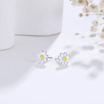 Enamel Daisy Flower Stud Earrings In Sterling Silver, 2 of 11