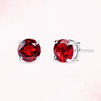 Garnet Round Stud Earrings In Sterling Silver And Gold, 5 of 9