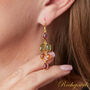 Multicoloured Tourmaline Pebble Shaped Leaf Drop Gold Earrings, thumbnail 2 of 11