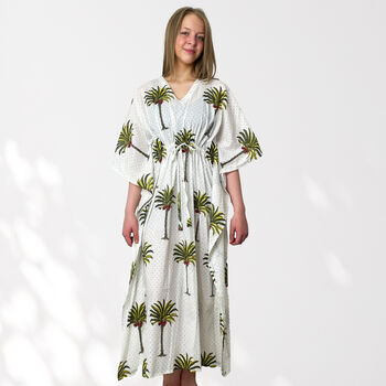 Palm Tree Print 100% Cotton Kaftan, 4 of 8