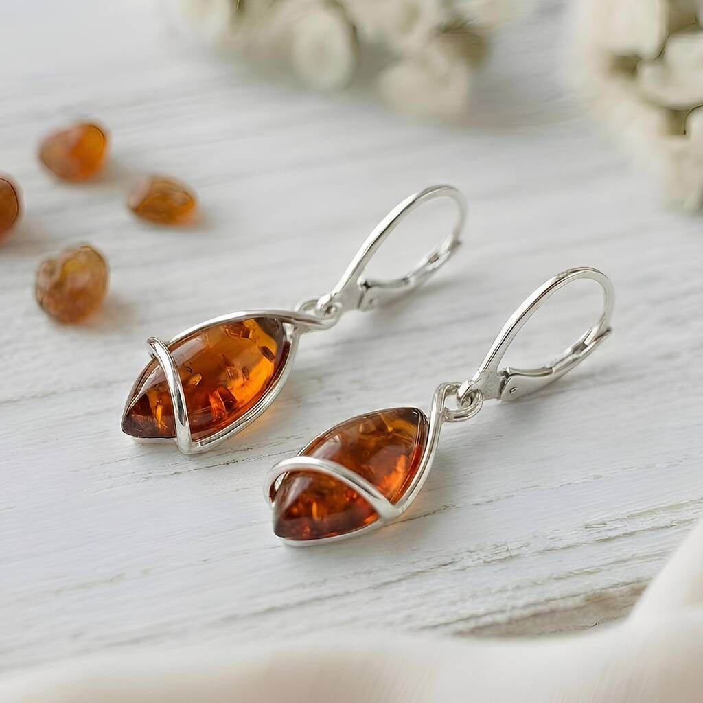 Modern Baltic Amber And Sterling Silver Drop Earrings, 1 of 3