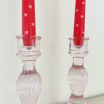 Pair Of Pink Glass Candlesticks ~ Two, 4 of 5