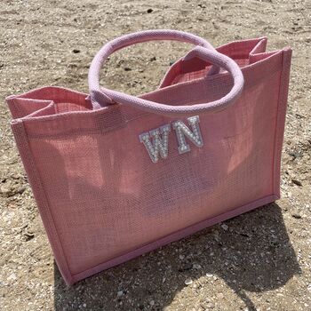 Personalised Pink Jute Patch Tote Bag, 5 of 6