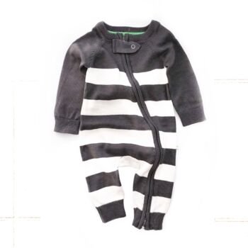 Charcoal Knitted Striped Zip Up Onesie, 2 of 2
