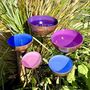 Set Of Five Copper Rain Catchers Pink, Blue, Lilac, Light Blue And Purple Garden Sculptures, thumbnail 5 of 7