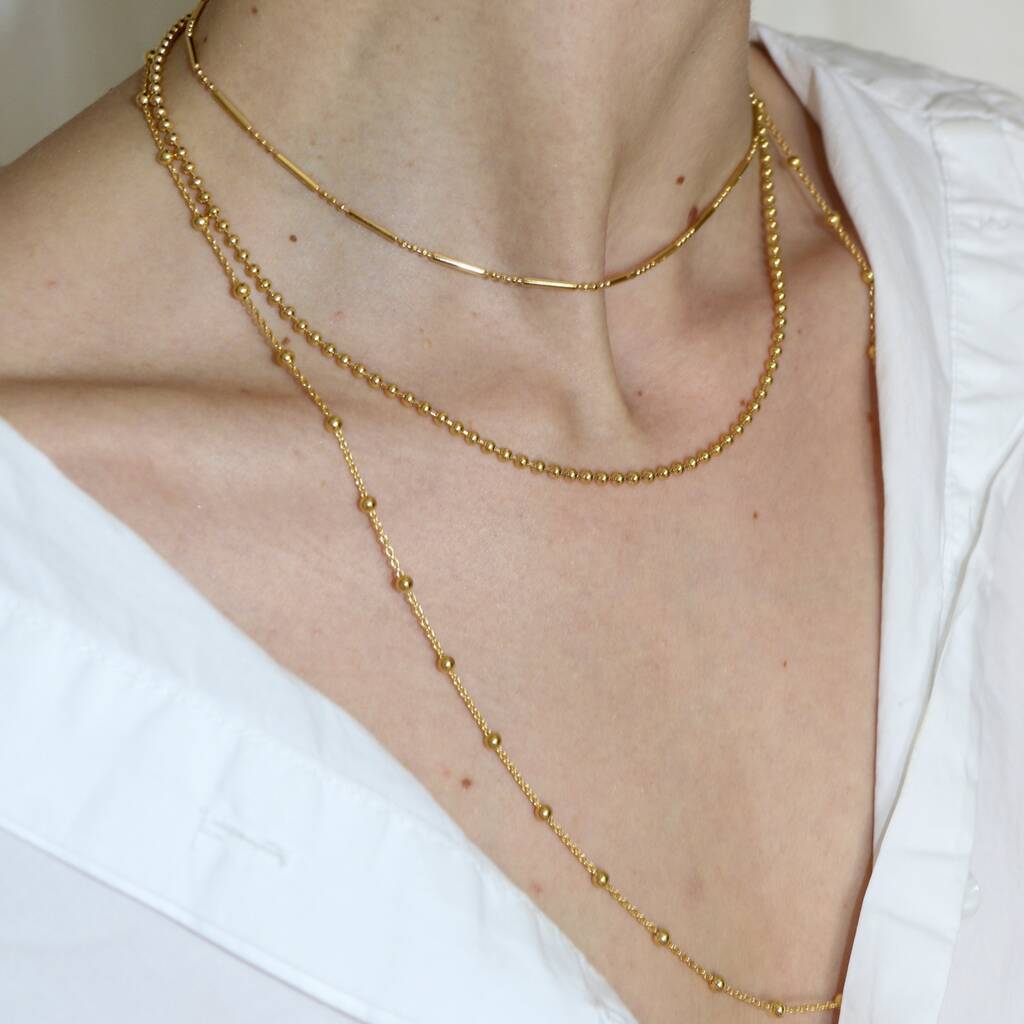 Layered Necklace Set, Bamboo, Ball And Satellite Chain By Scream Pretty