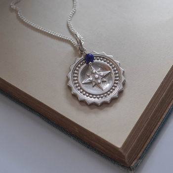 Compass Grande With Lapis Necklace In Silver Or Gold, 2 of 7