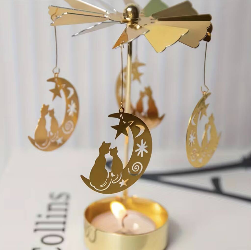 Cat In The Moon Candle Spinner Tealight Decoration, 1 of 2