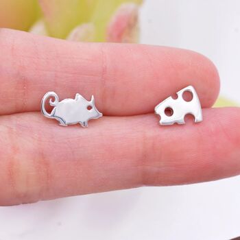 Mouse And Cheese Stud Earrings In Sterling Silver, 3 of 12