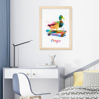 Personalised Watercolour Duck Skateboarding Print, 12 of 12