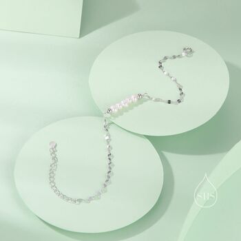 Sterling Silver Pearl Beaded Bracelet With Sparkly Disk Chain, 2 of 12