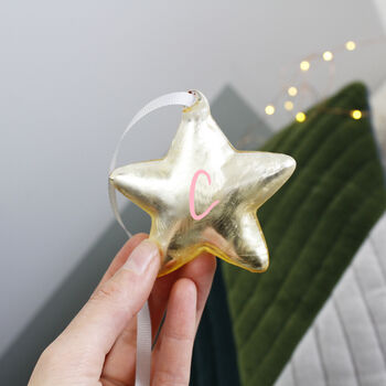 Initial Metallic Glass Star Bauble Hanging Decoration, 4 of 8