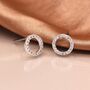 Silver Plated Cubic Zirconia Karma Circle Stud Earrings, thumbnail 2 of 7