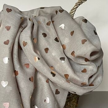 Rose Gold Hearts Scarf In Beige, 2 of 3