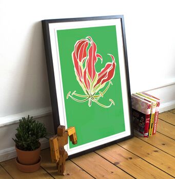 Flame Lily Print On Green, 3 of 6